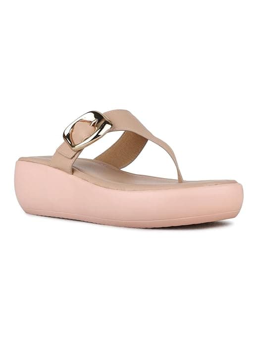 Sandals - Women's Pink Casual Round Toe Solid Wedges Sandals 1