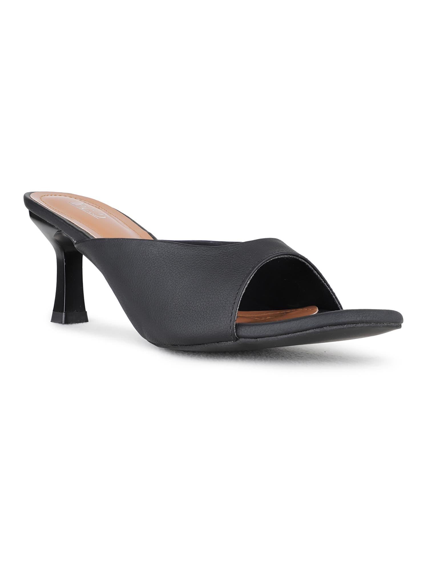 Heels - Women's Black Casual Square Toe Solid Kitten Heels 1