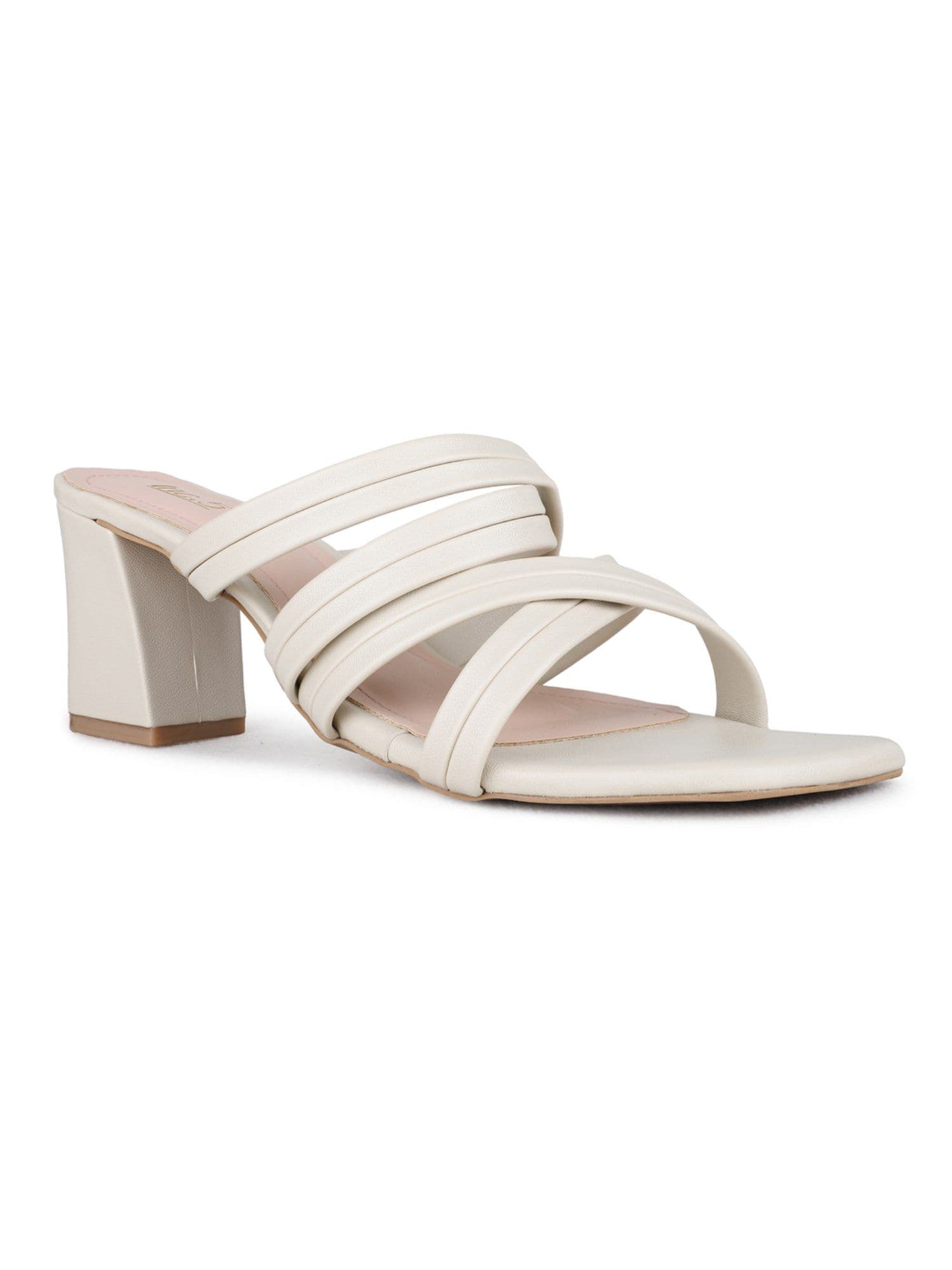 Sandals - Women's Cream Casual Square Toe Solid Slip-Ons Sandals 1