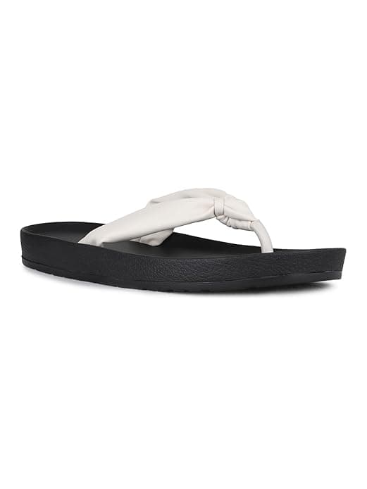 Women's Cream Casual Round Toe Solid T-Strap Sandals