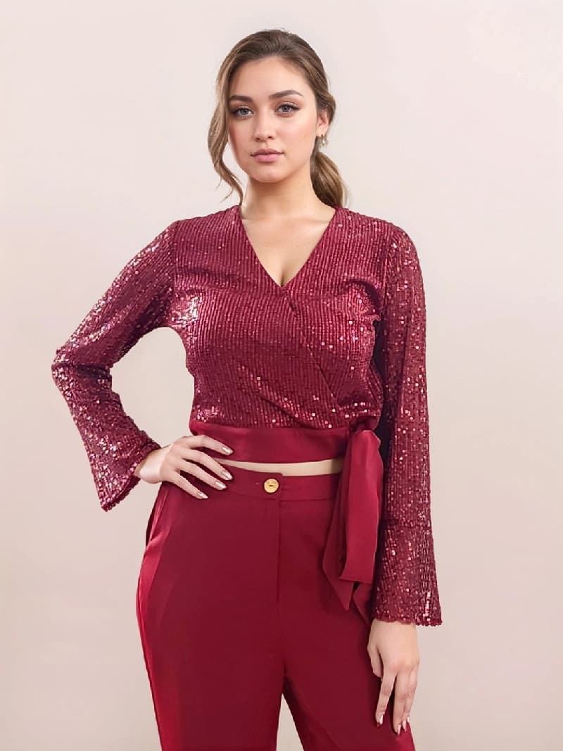 Women's Red Party Solid Regular Fit Top