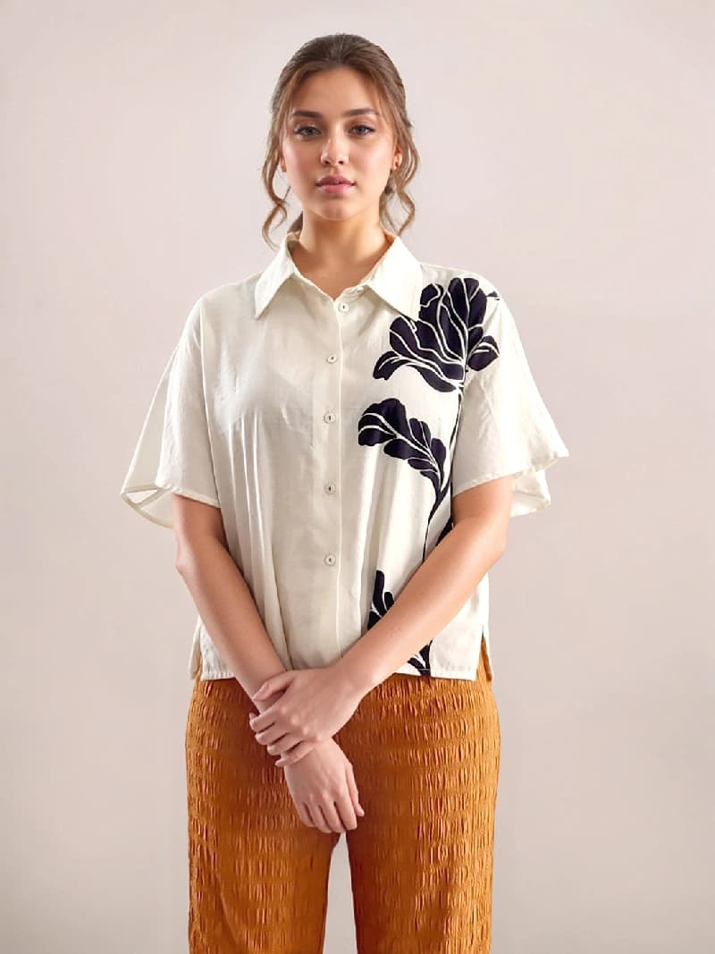Women's White Casual Printed Regular Fit Shirt