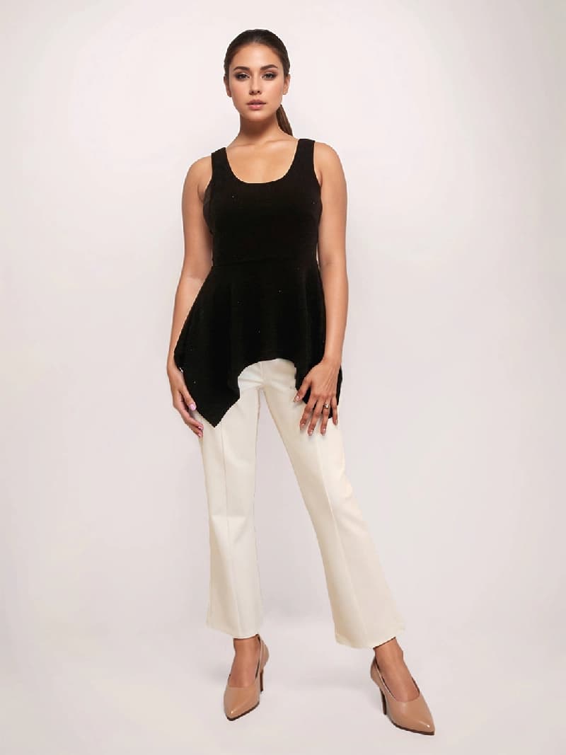 Women's Black Festive Solid Regular Fit Top