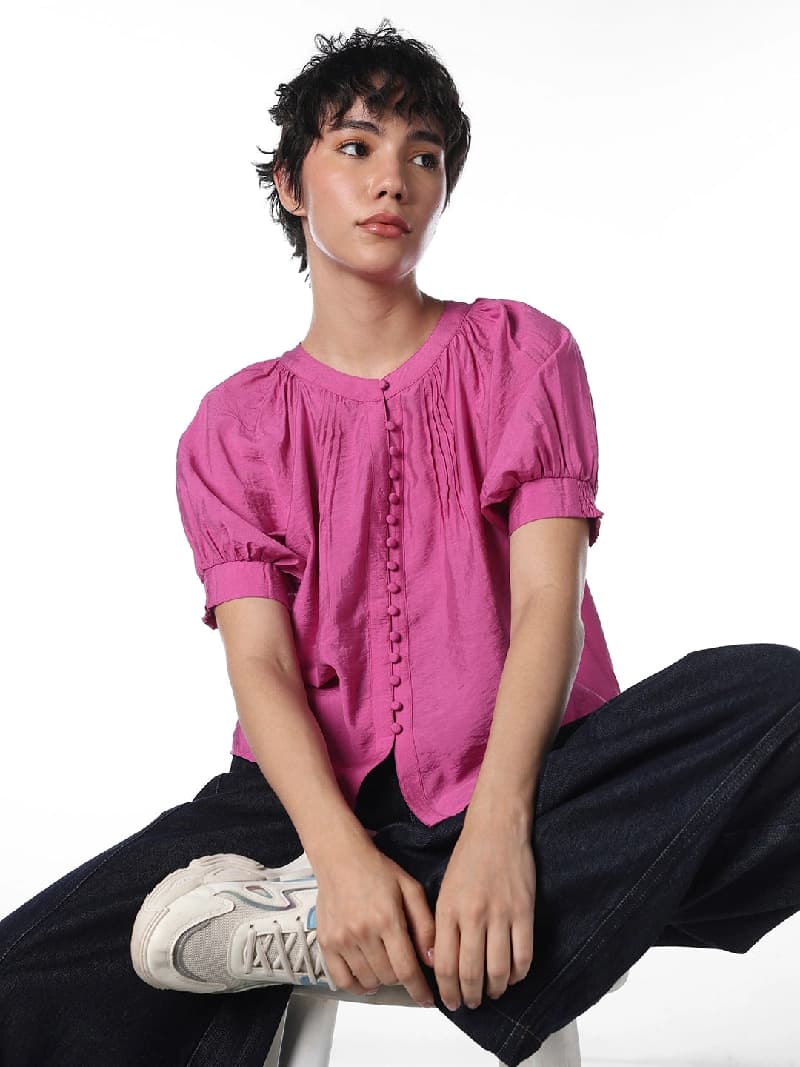 Women's Purple Casual Solid Regular Fit Top