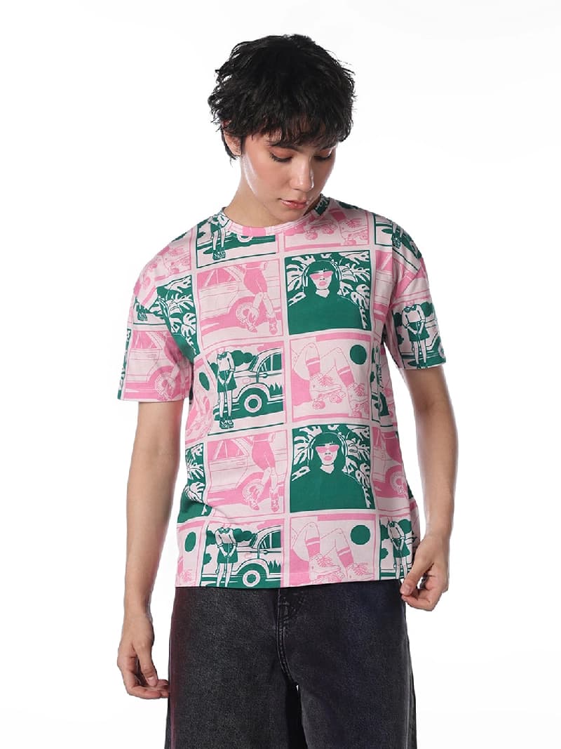 Women's Pink Casual Printed Regular Fit Tshirt