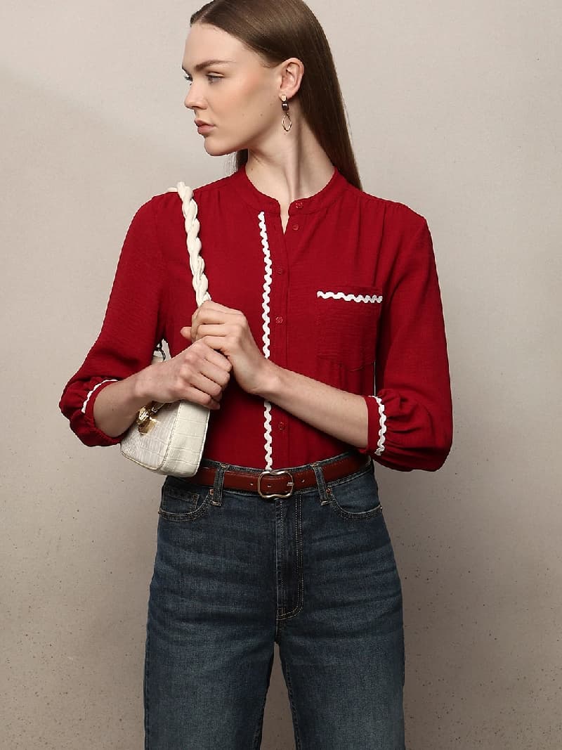 Women's Red Casual Solid Regular Fit Shirt