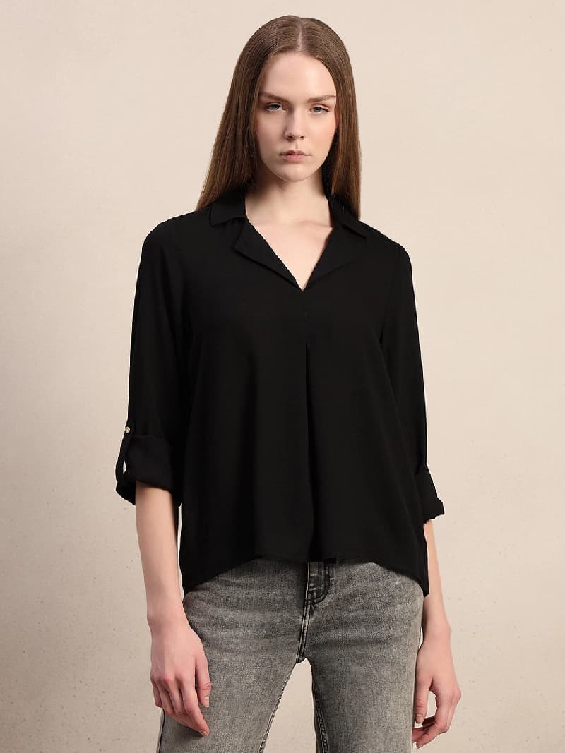 Women's Black Casual Solid Regular Fit Shirt