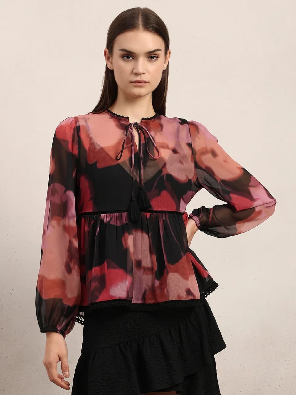 Women's Red Casual Printed Regular Fit Top