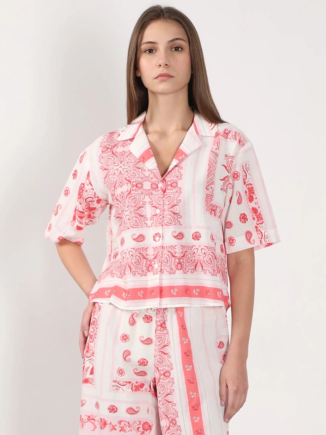 Women's Pink Casual Printed Regular Fit Shirt
