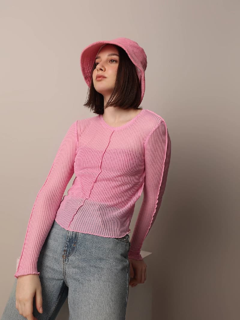 Women's Pink Casual Solid Regular Fit Top