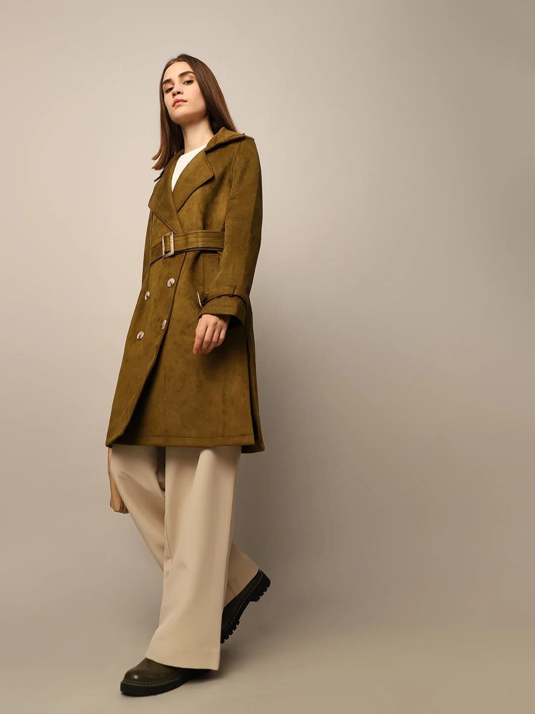 Women's Brown Casual Solid Regular Fit Coat