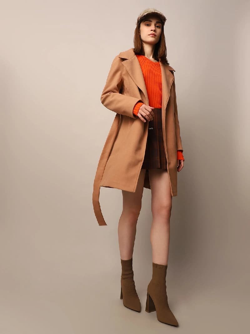 Women's Brown Casual Solid Regular Fit Coat