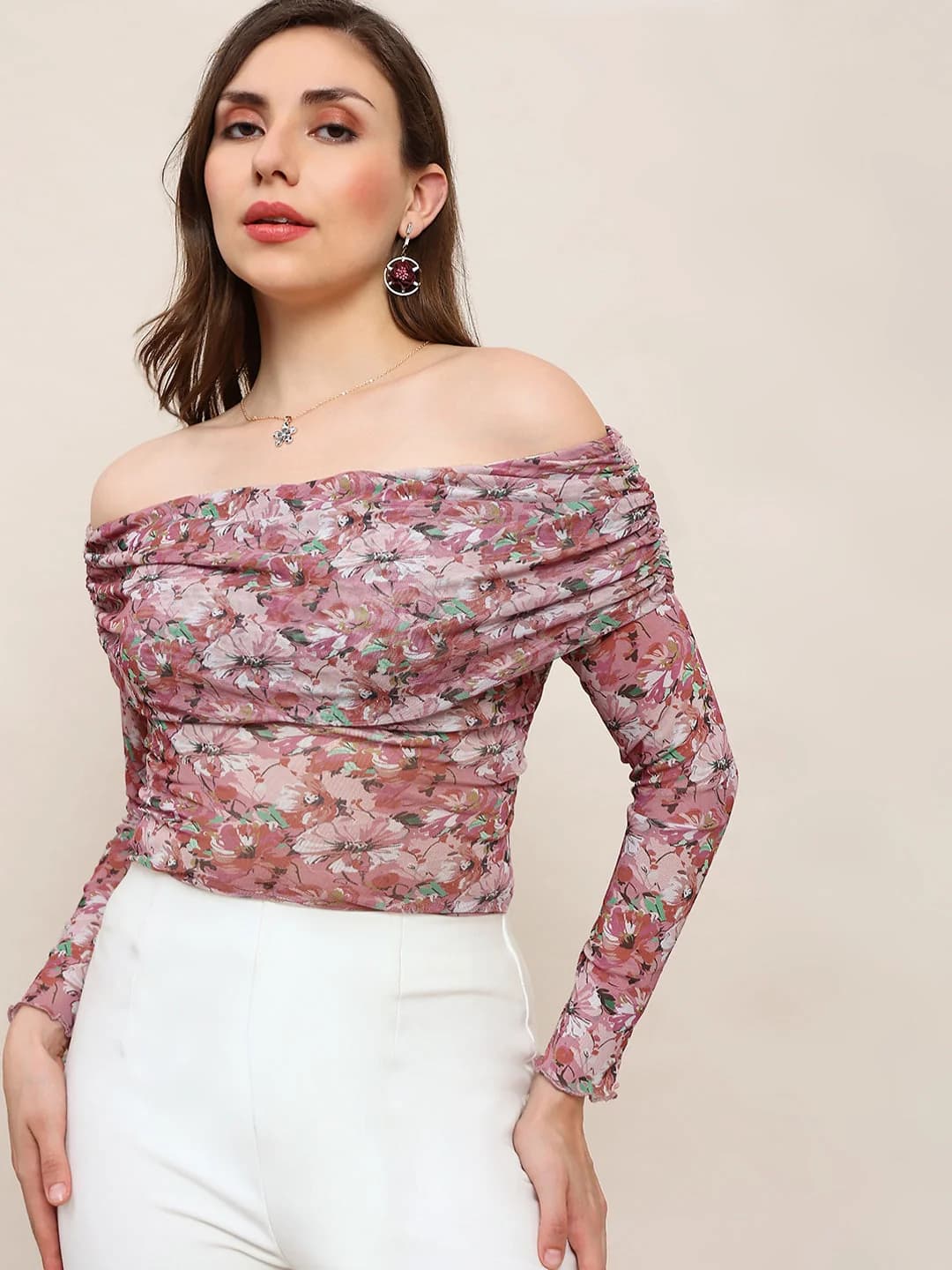 Women's Pink Party Floral Slim Fit Top