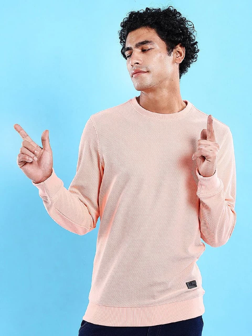Men's Pink Casual Self-Design Regular Fit Sweatshirt
