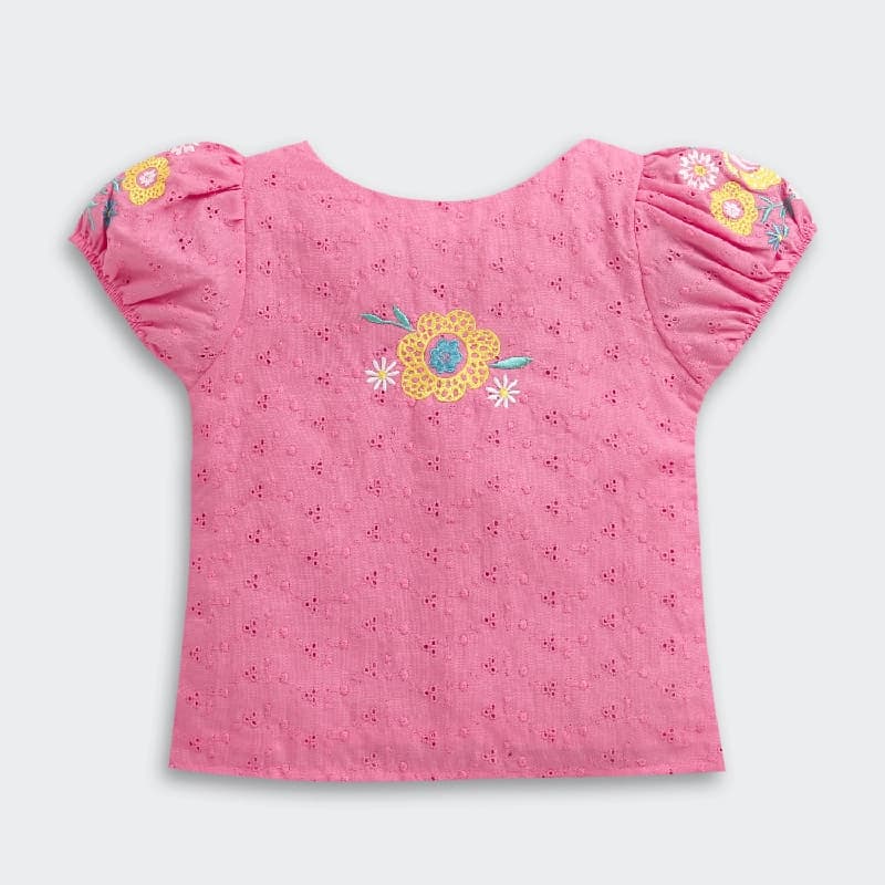 Girls Pink Casual Half Sleeves Top