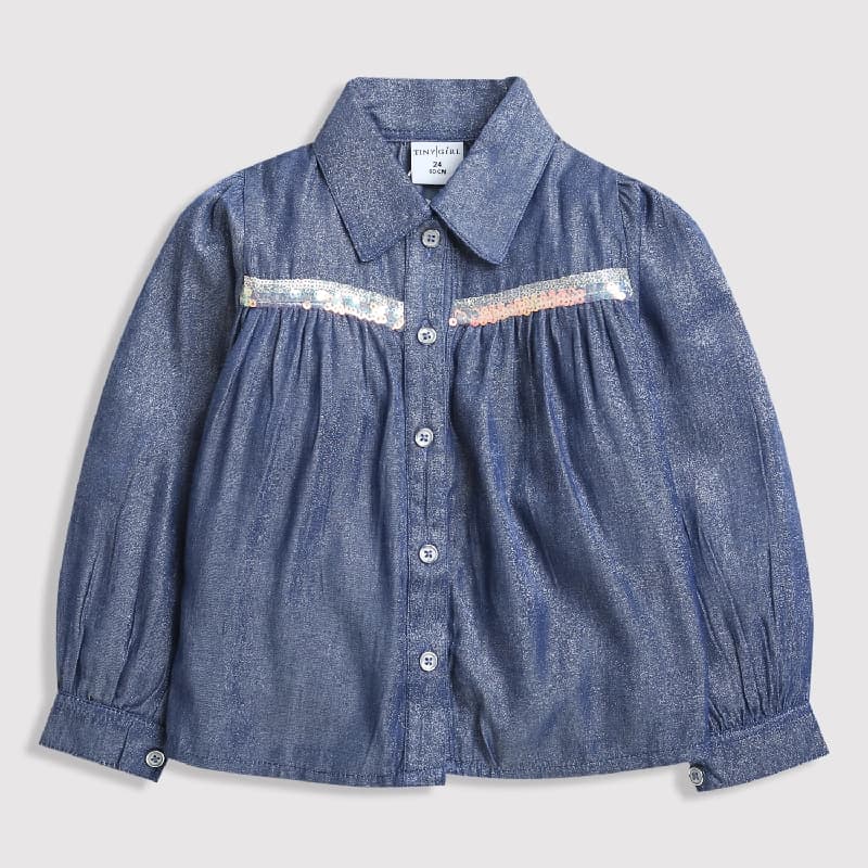 Girls Dark Blue Party Full Sleeves Top