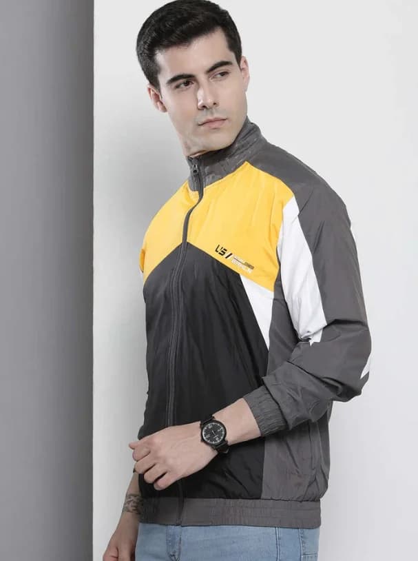Men's Grey Casual Colorblocked Regular Fit Jacket