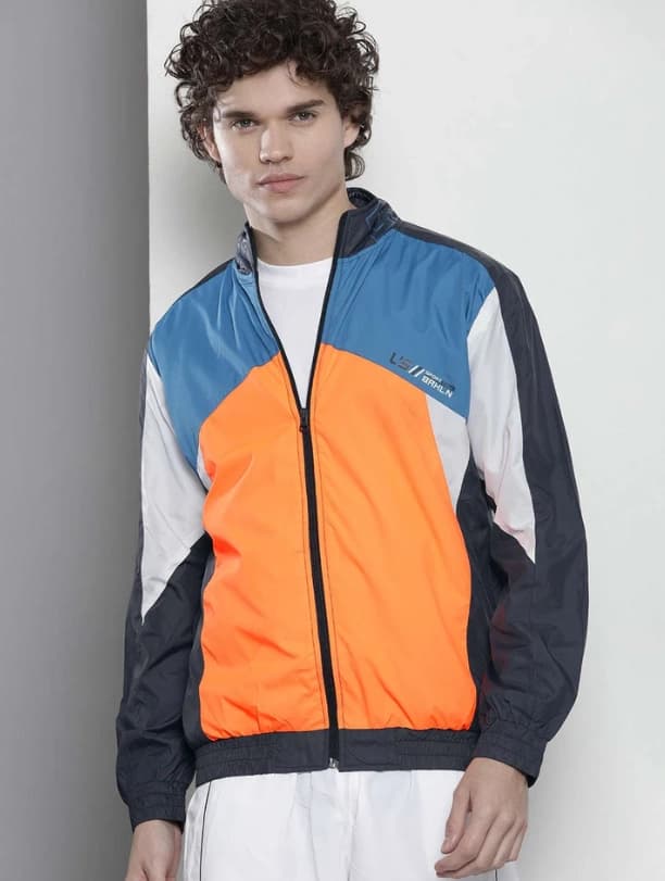 Men's Navy Casual Colorblocked Regular Fit Jacket