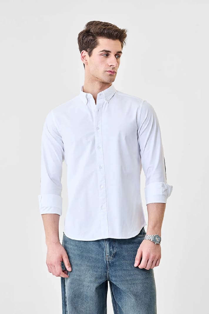 Men's White Casual Solid Slim Fit Shirt