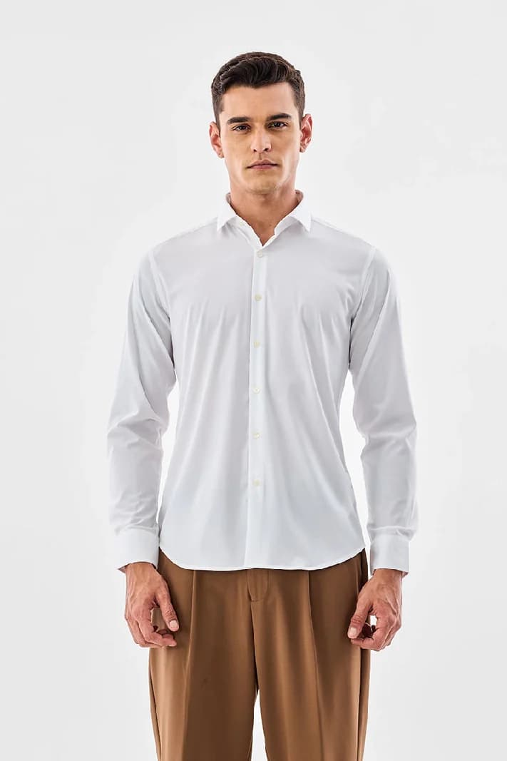 Men's White Casual Solid Slim Fit Shirt