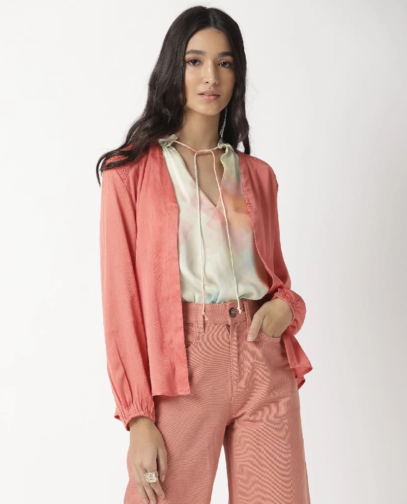 Women's Orange Casual Solid Regular Fit Shrug