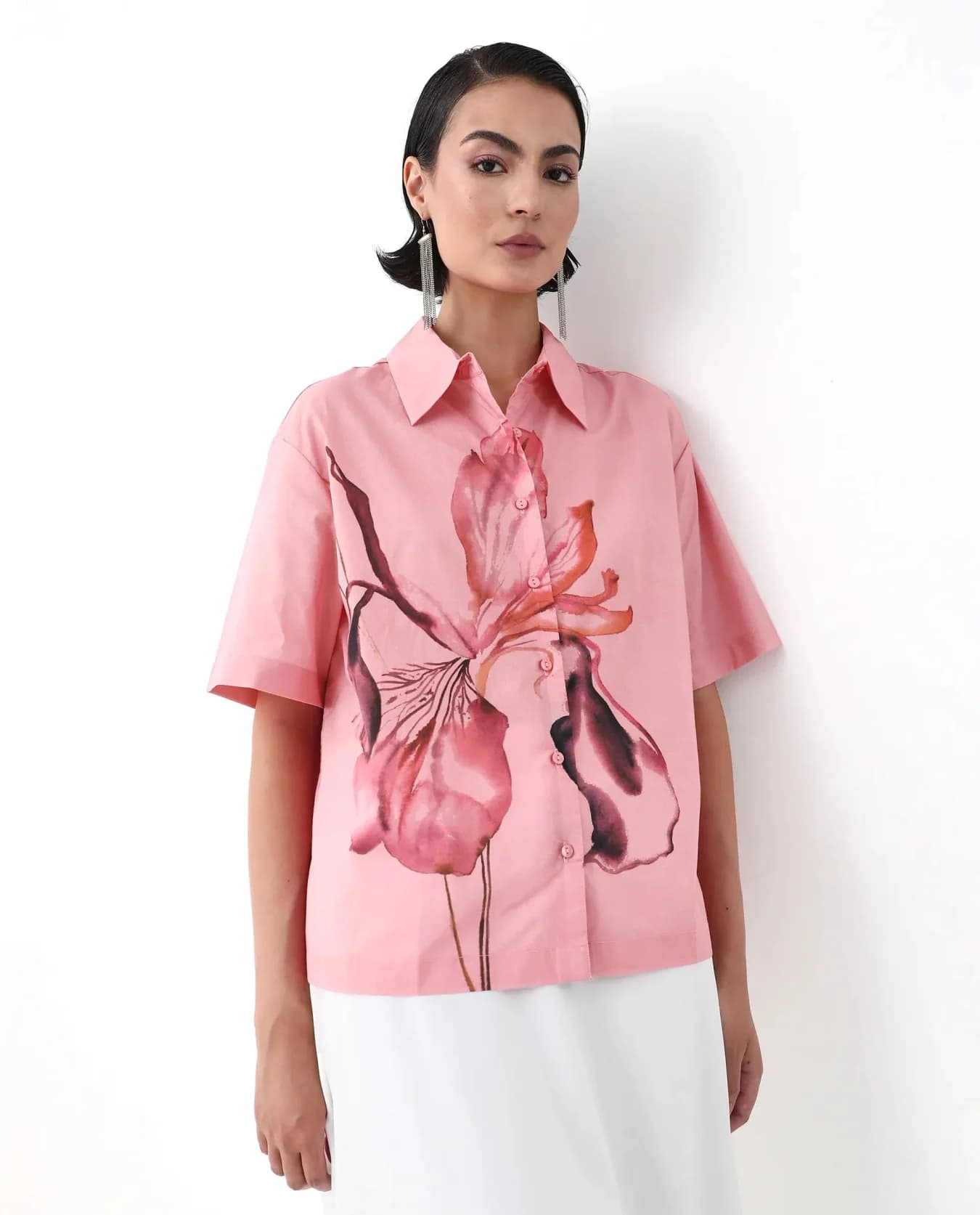 Women's Pink Casual Printed Regular Fit Shirt