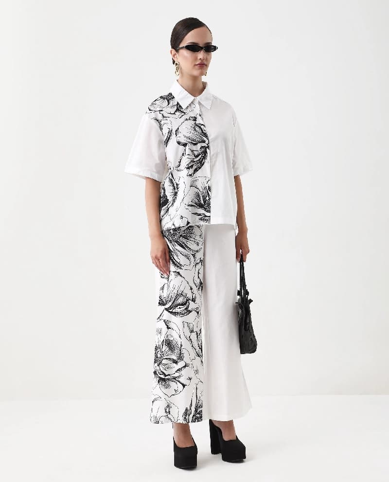 Women's White Casual Printed Regular Fit Shirt