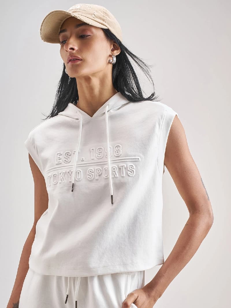 Women's White Casual Self-Design Oversized Fit Top
