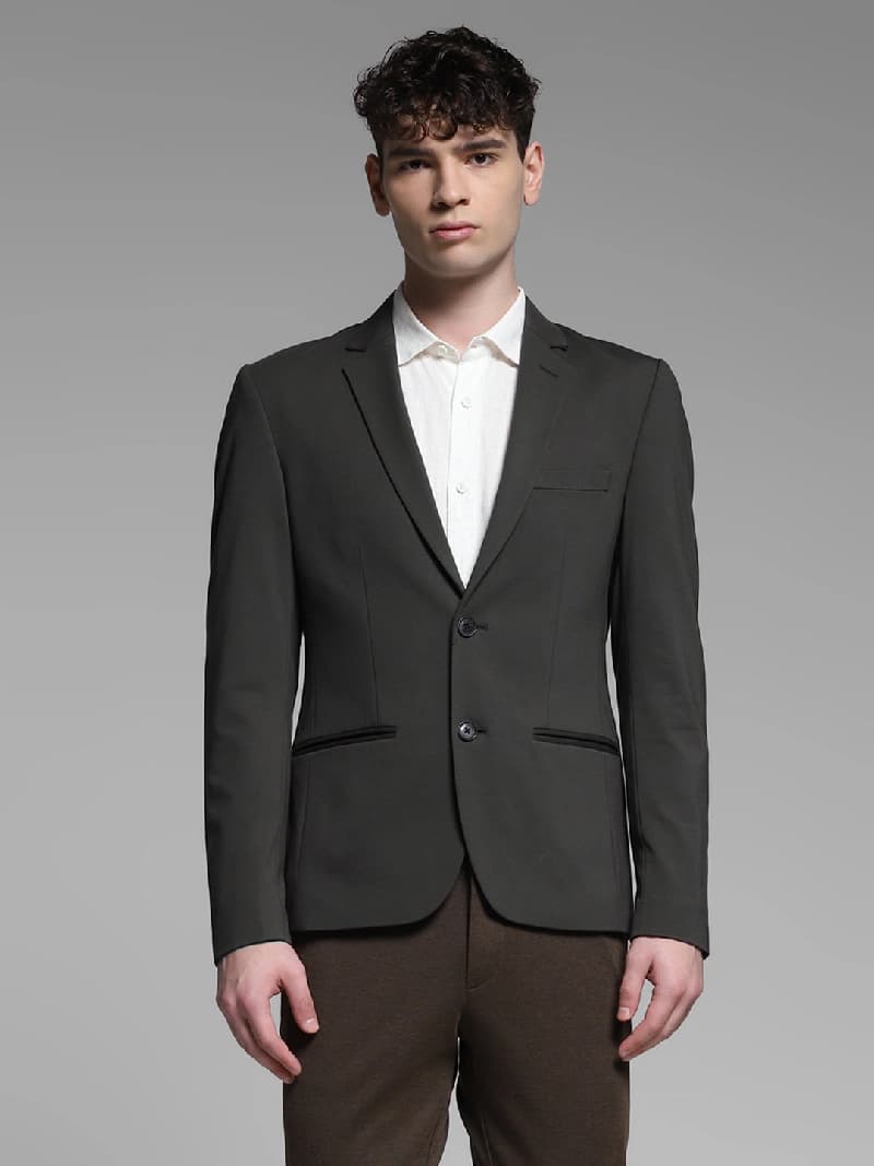 Men's Grey Casual Solid Slim Fit Blazer