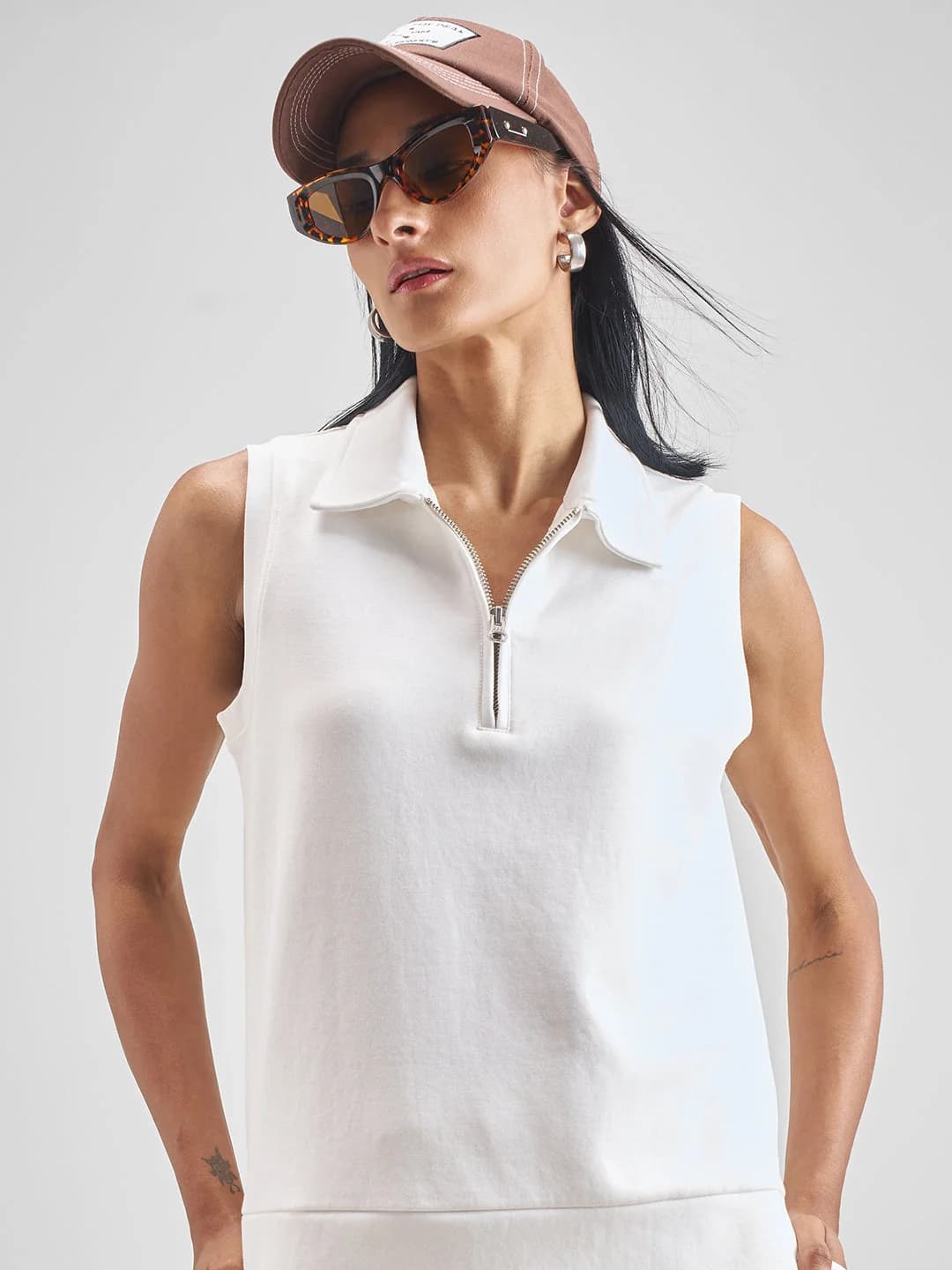 Women's White Casual Self-Design Regular Fit Top