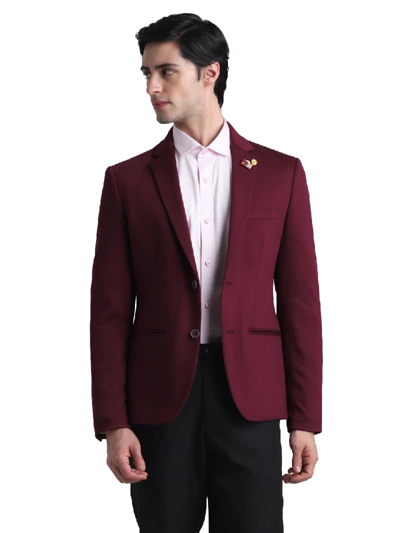 Men's Red Casual Solid Slim Fit Blazer
