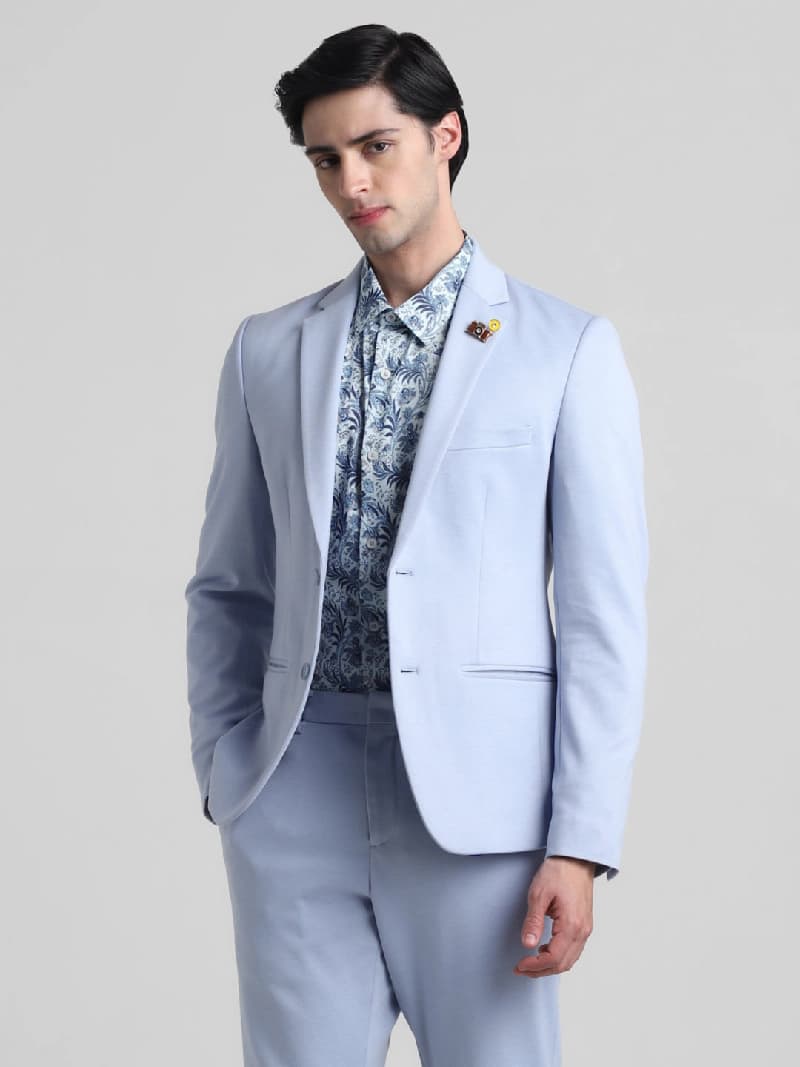 Men's Blue Casual Solid Slim Fit Blazer