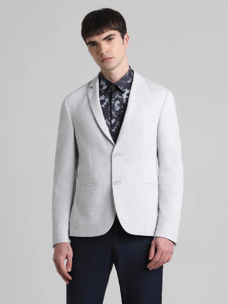 Men's Grey Casual Solid Slim Fit Blazer