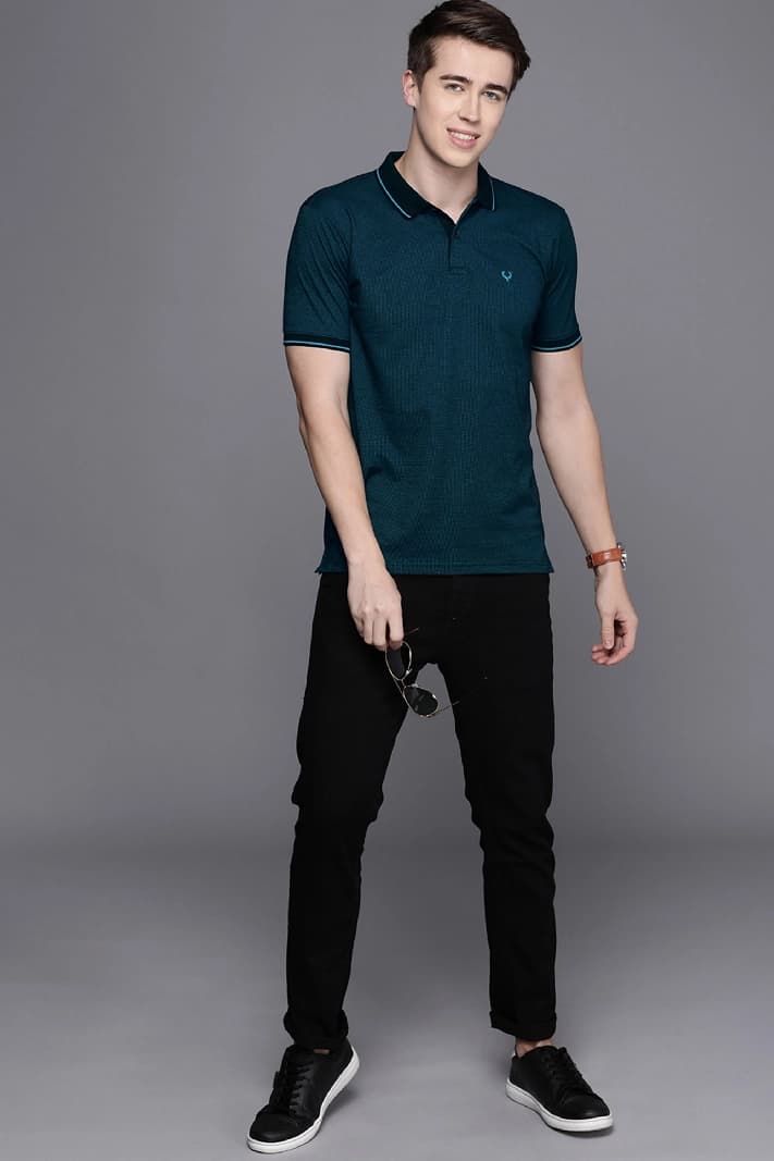 Men's Green Casual Solid Regular Fit Polo Tshirt