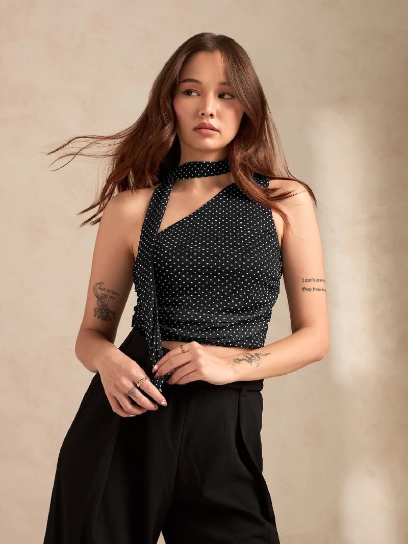 Women's Black Party Solid Slim Fit Top