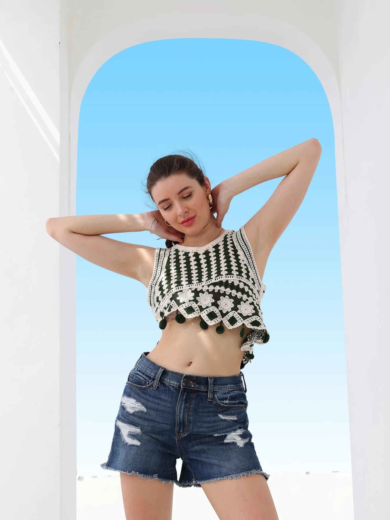 Women's Green Casual Self-Design Regular Fit Top