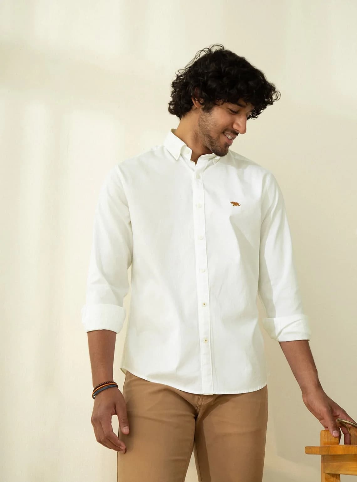 Men's White Casual Solid Regular Fit Cotton Shirt