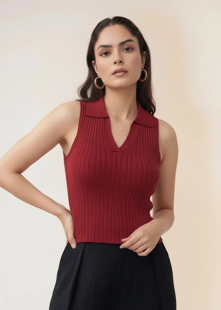 Women's Red Casual Solid Slim Fit Tank