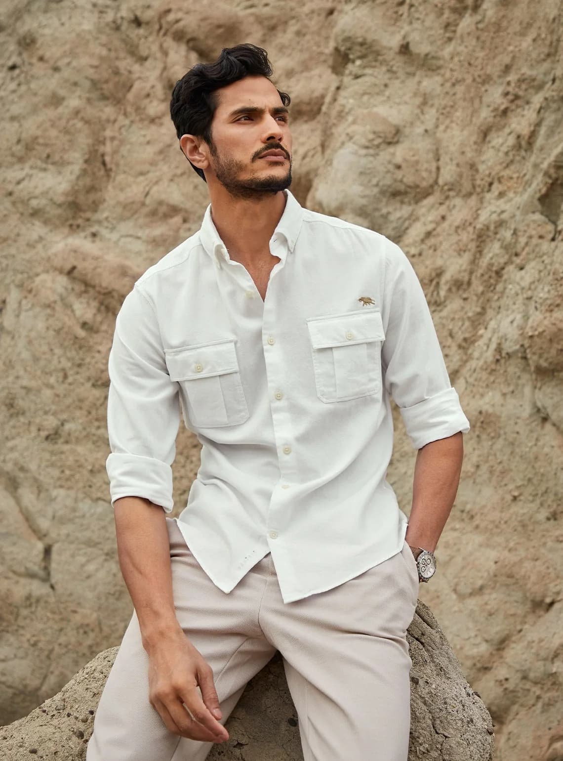 Men's White Casual Solid Regular Fit Cotton Shirt