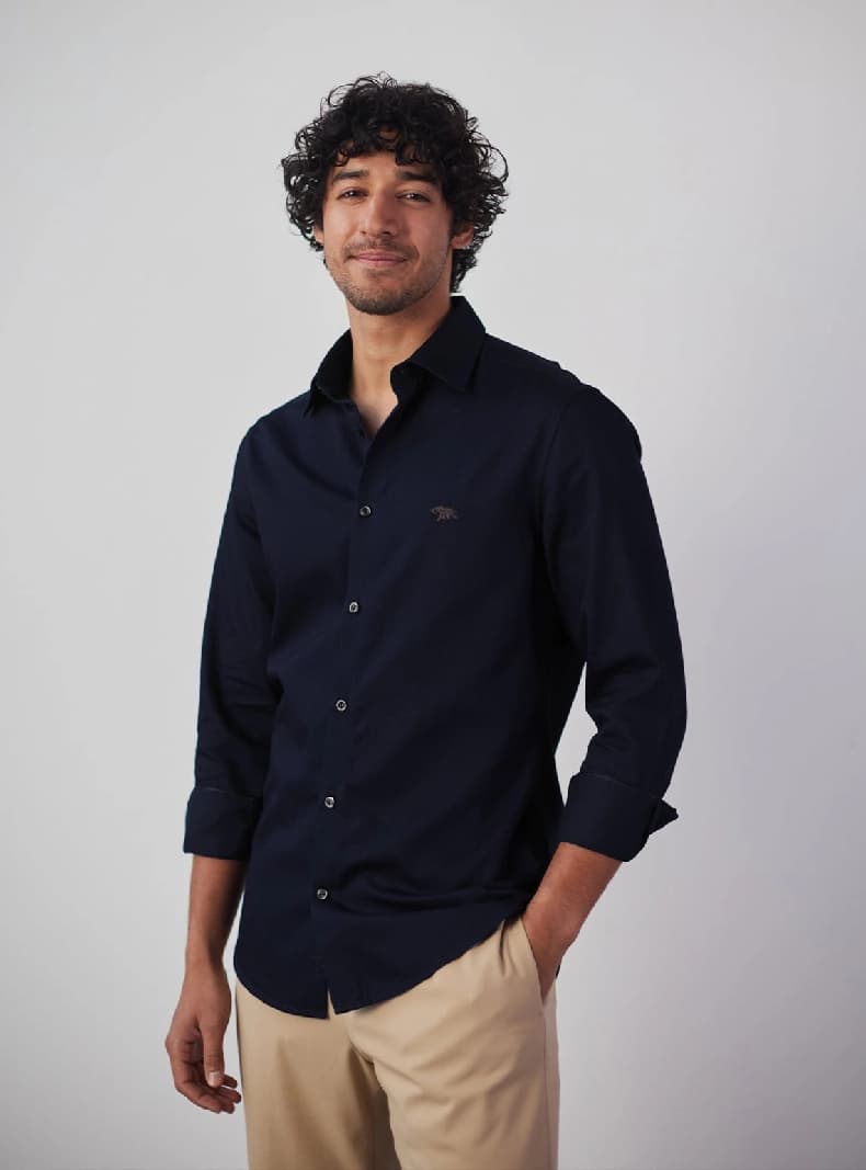 Men's Blue Formal Solid Regular Fit Shirt