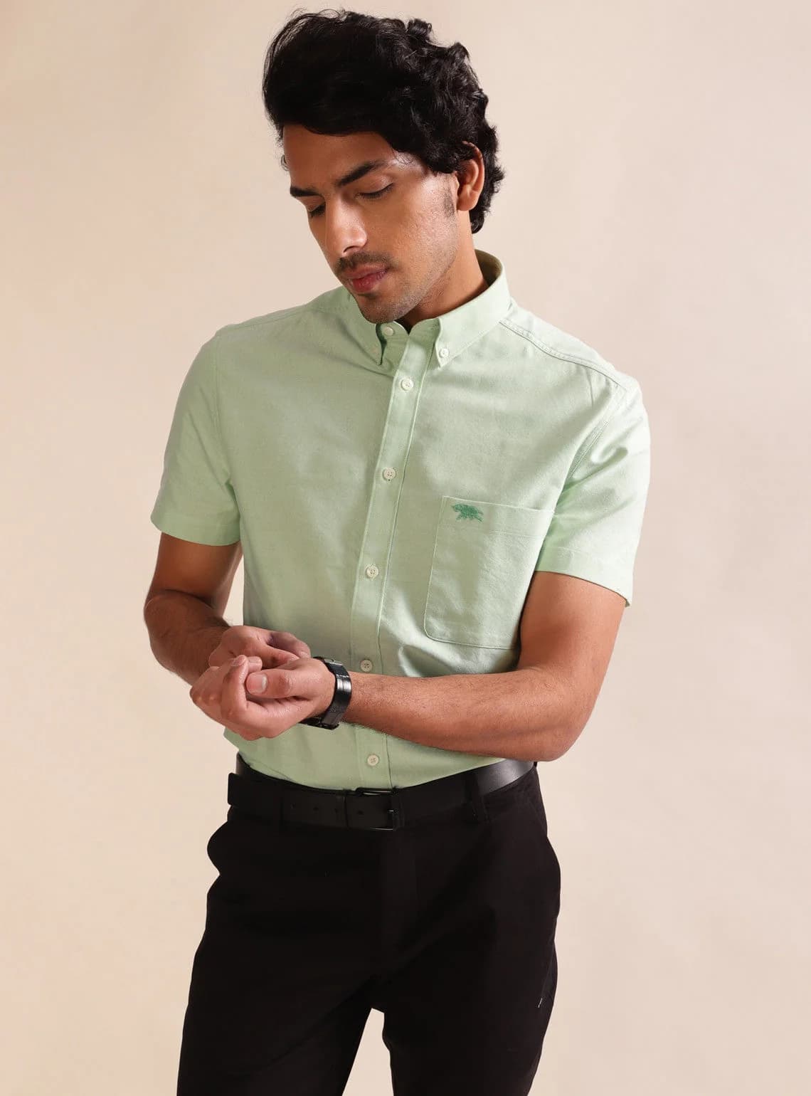 Men's Green Casual Solid Slim Fit Cotton Shirt