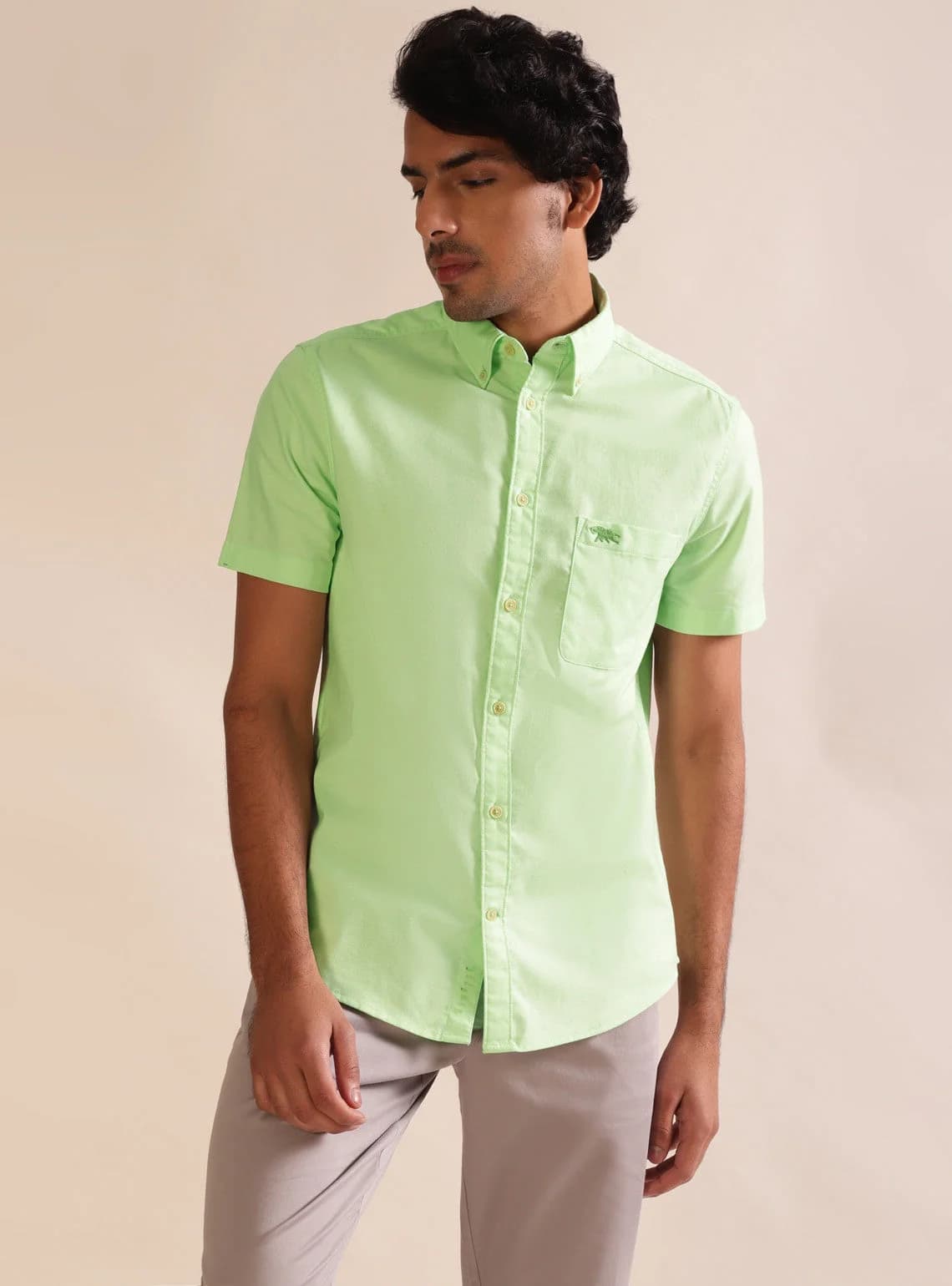 Men's Green Casual Solid Slim Fit Cotton Shirt