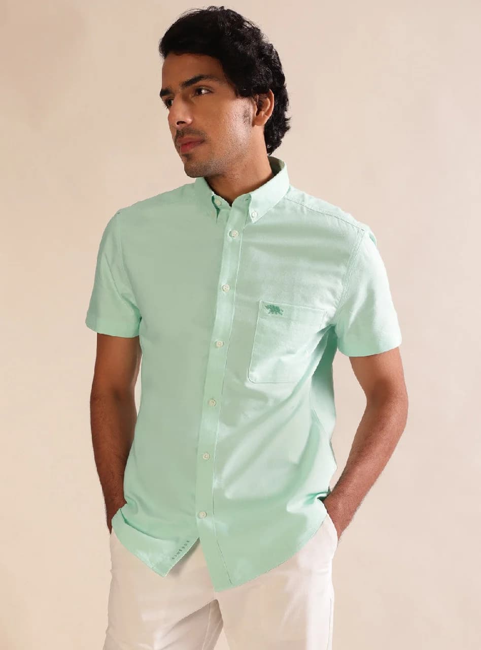 Men's Green Casual Solid Regular Fit Cotton Shirt