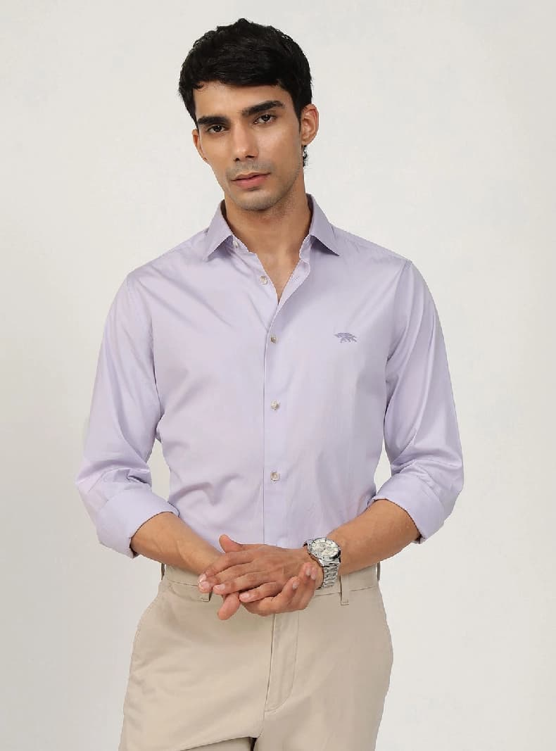 Men's Purple Formal Solid Regular Fit Shirt