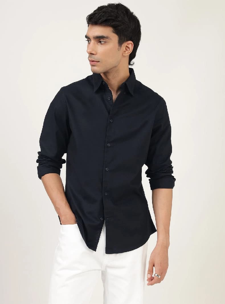 Men's Black Casual Solid Regular Fit Shirt