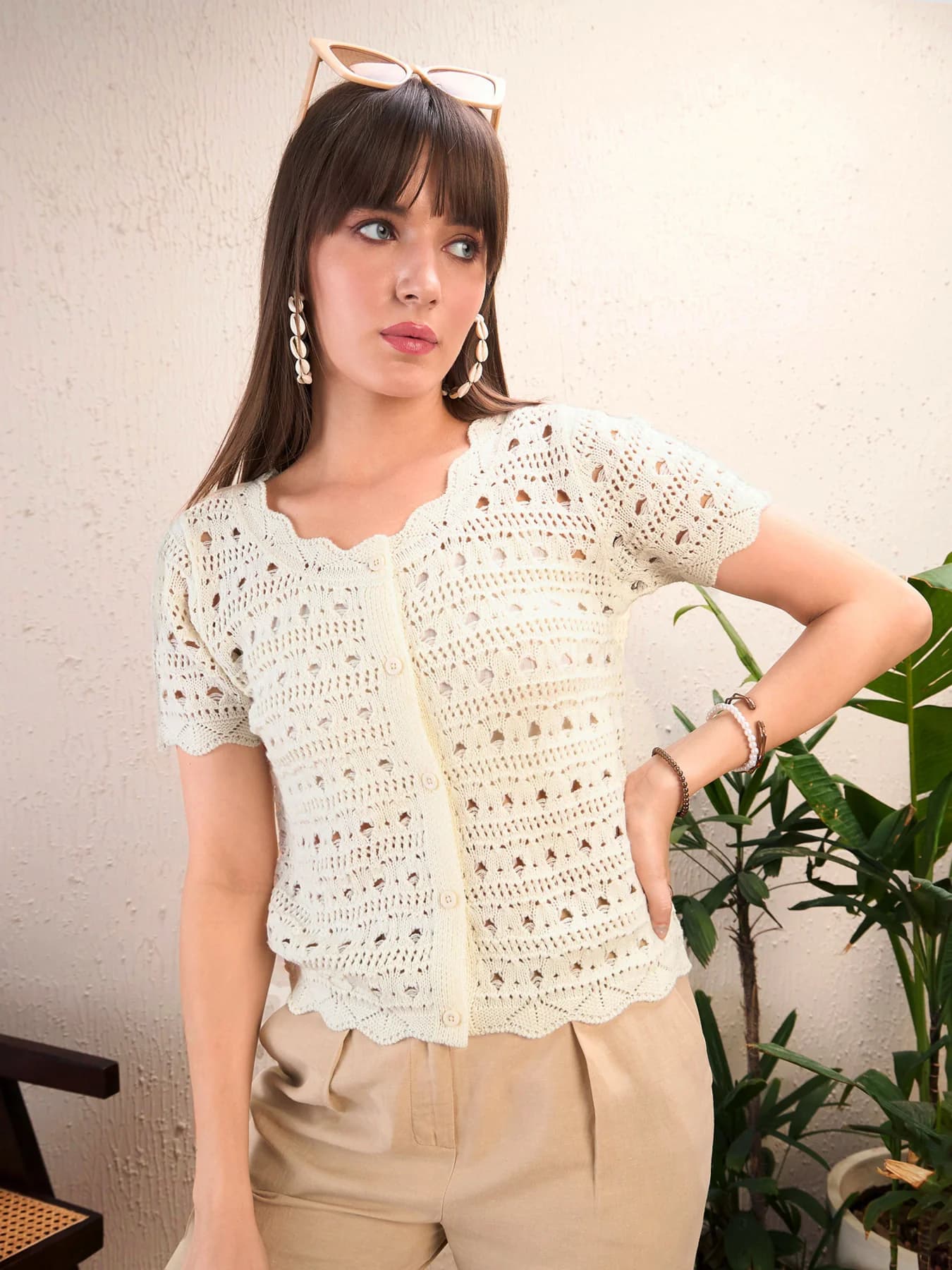 Women's Off White Casual Solid Regular Fit Top