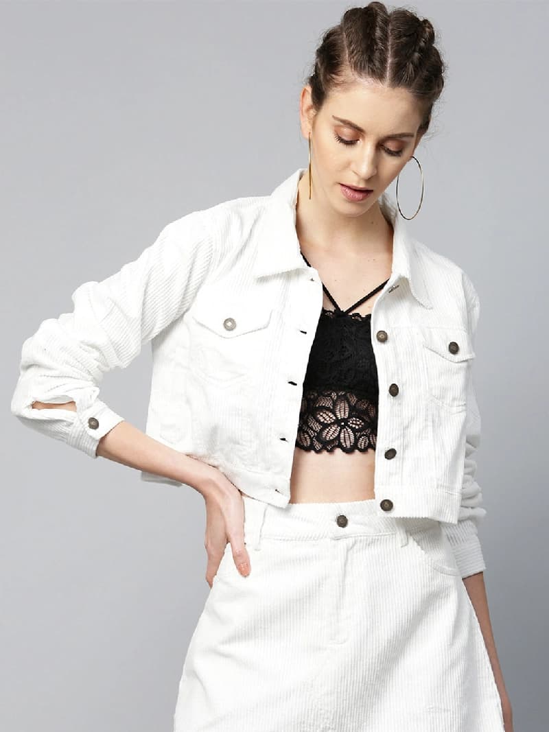 Women's White Casual Regular Fit Solid Full Sleeves Jacket
