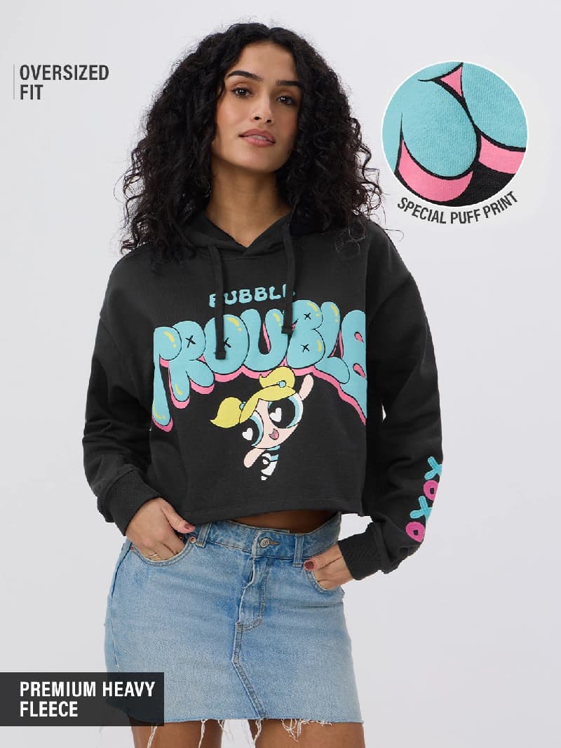 Women's Black Casual Printed Oversized Fit Hoodie