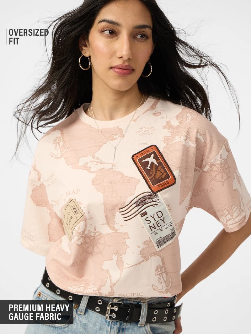 Women's Multicolor Casual Graphic Oversized Fit Tshirt