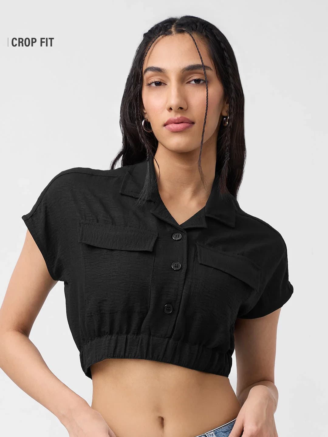 Women's Black Casual Solid Slim Fit Top